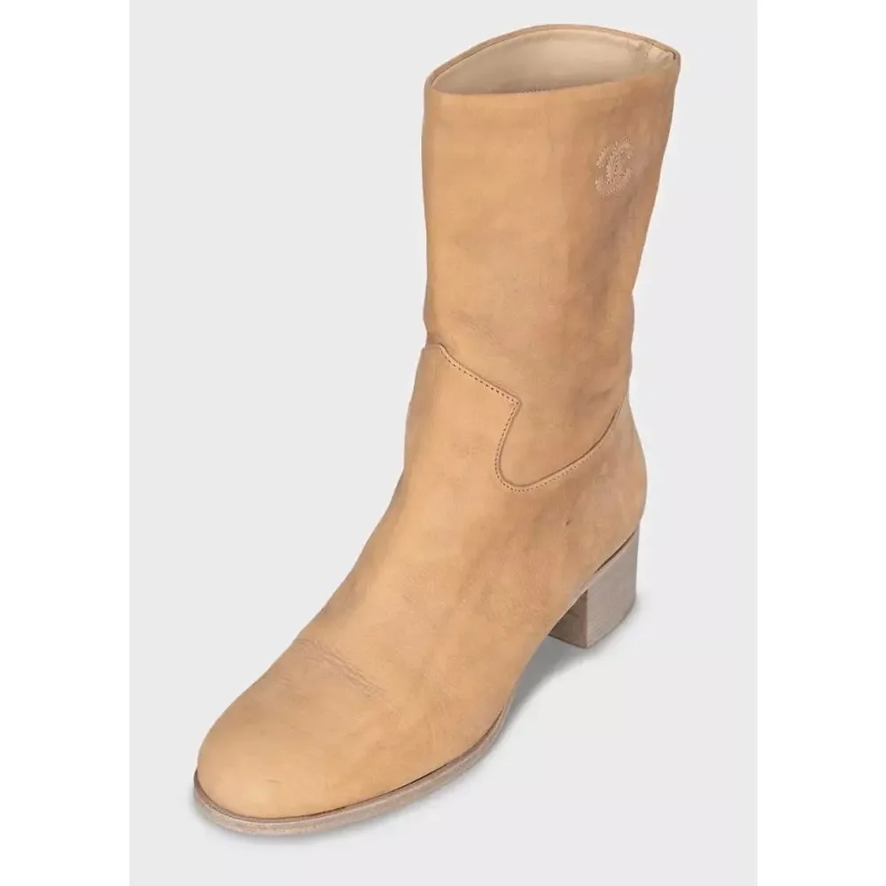 Chanel Brown Leather Heeled Ankle Boots - Size 38.5